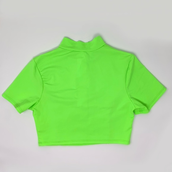 Neon Green Swim Top with White Zipper Detail - Picture 3 of 3